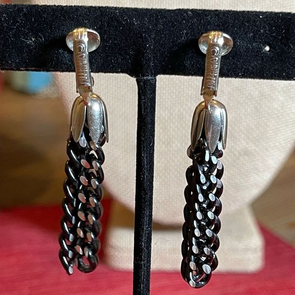 Vintage Sarah Coventry Art Deco Style Chain Tassel Clip On Earrings Silver Tone - Picture 7 of 8